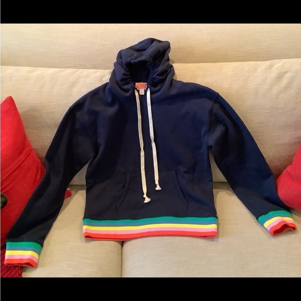 J.Crew Weekend Hooded Sweatshirt with Rainbow Trim